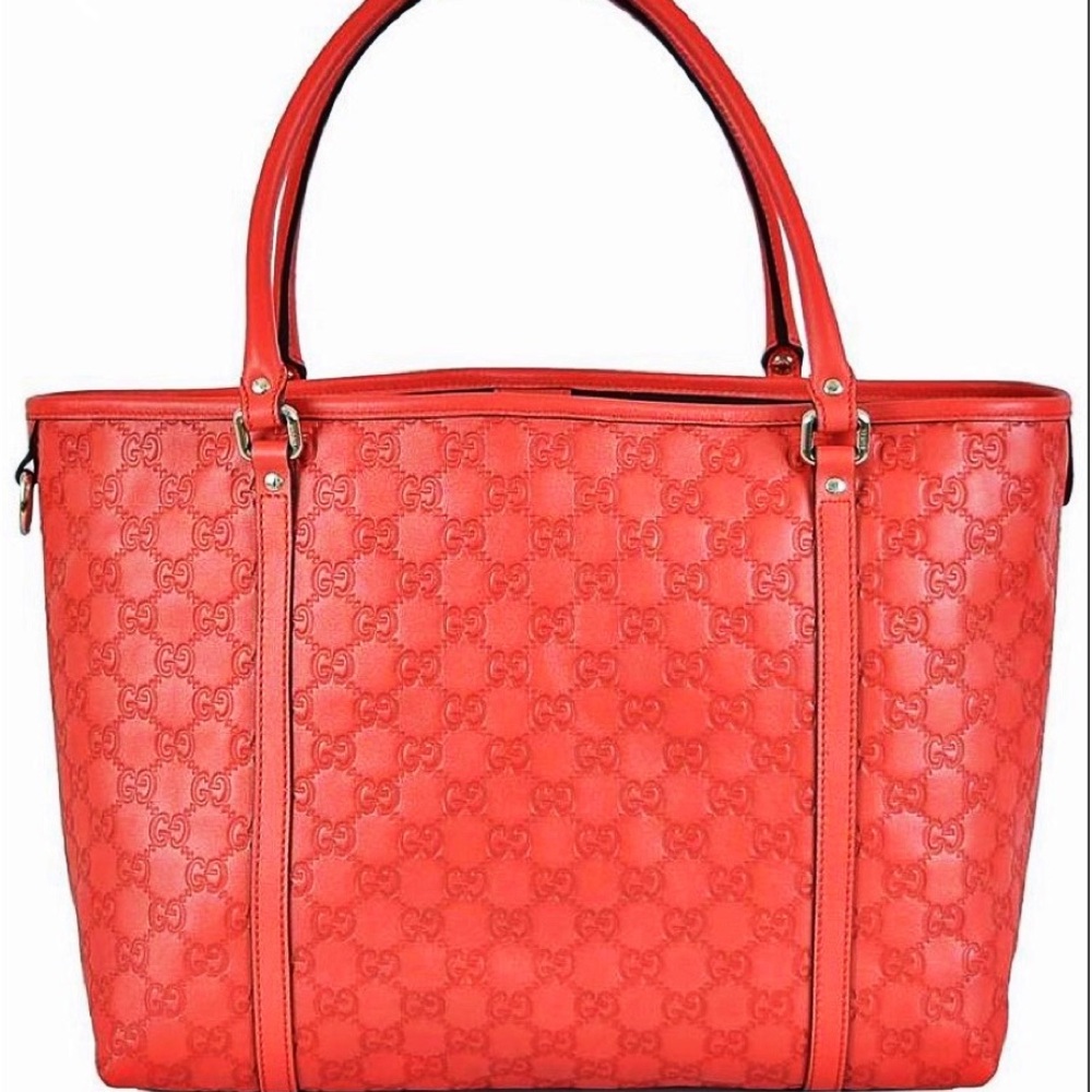 Gucci Red Embossed GG Leather Shoulder Tote